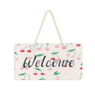 Imagem de Burbuja Placa de boas-vindas rosa cereja para porta da frente, placa de boas-vindas de PVC para decoração de férias, 15 x 28 cm