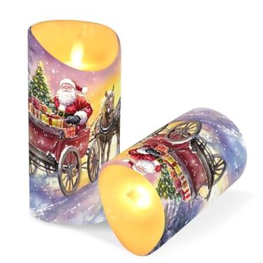 Imagem de Blueangle Pacote com 2 velas de rena de Papai Noel sem chama com controle remoto e temporizador, velas LED cintilantes (7,6 cm x 9,9 cm) para decoração de casa, casamento, acampamento (521)