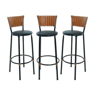 Imagem de JOGO DE 3 BANQUETAS ALTA DE COZINHA AREA GOURMET MOVEIS DE JUNCO AREA(Preto)