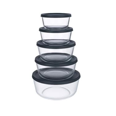 Imagem de Conjunto 5 Potes de Vidro Redondo Cairo com Tampa Preta Hermética – Resistentes, Higiênicos e Ideais para Armazenar Alimentos com Segurança e Estilo (Preto)