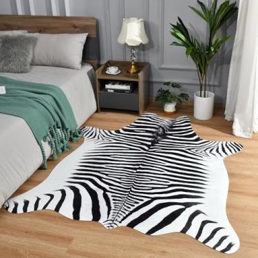 Imagem de Easycozy Tapete com padrão de zebra sintética: 13 x 15 cm, couro bovino sintético, estampa de vaca espessa para quarto, sala de estar, decoração de escritório em casa