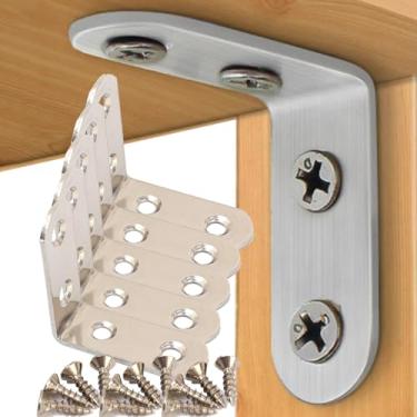 Imagem de 5 conjuntos de suportes de junta de canto de ângulo reto L suportes de aço inoxidável de 90 graus para armário de móveis com parafusos (4 x 4 cm)