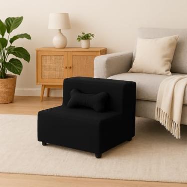 Imagem de Escadinha Rampa para Pet 2 Degraus com Osso, para Gato e Cachorro, Ideal para Sofá e Cama, Espumada Resistente Luxo (Azul Marinho)