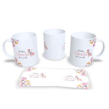 Imagem de Caneca de Cerâmica Personalizada Dinda eu amo você, Design Floral com Coração, Branca (12)