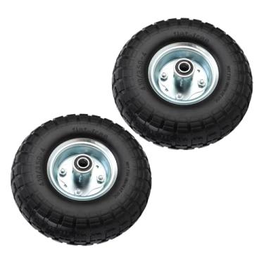 Imagem de KUIDAMOS Rodas de Pneus de Borracha Sólida à Prova de Punção de 10 Polegadas Com Cubo Deslocado para Carrinho de Mão de Caminhão de Mão, Conjunto de 2 para Carrinhos de Multifuncionais