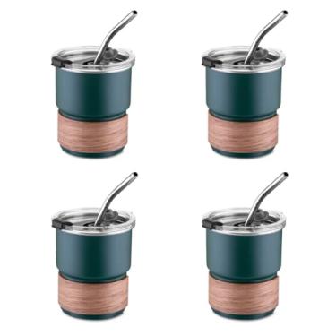 Imagem de Kit com 4 Copos Herméticos em Inox Para Café, Chá e Bebidas Quentes 250ml com Canudo - Verde