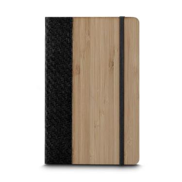 Imagem de Caderno de Anotações Ecológico, Capa em Fibra de Bambu com Elástico, 80 Folhas Pautadas, Cor Bege, 20,6x13x1,6cm (1, Preto)