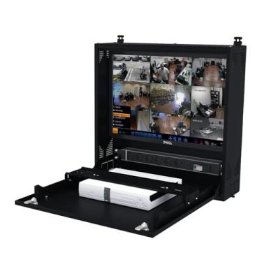 Imagem de Gabinete de segurança DVR/NVR para montagem na parede, armário de aço bloqueável com trilho ajustável de 1U, ventilado, 55 cm L × 53 cm A × 14 cm, preto (RAL 9005) – STURDX