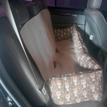 Imagem de Cama Pet e Capa Protetora 2 em 1 para Assento Traseiro Veicular – Modelo Gigante Toddy Estampado, Impermeável, Confortável e Durável (Avelã)