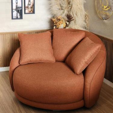 Imagem de Poltrona Ayla Fixa em Linho Terracota Luxo com Almofadas  Larbelle Móv