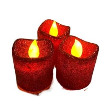 Imagem de kit com 3 velas Glitter Luz De Chá De Led Cristal Acrílico imita Chama Com Botão Decoração De Natal De Casamento Bateria(Glitter prata)