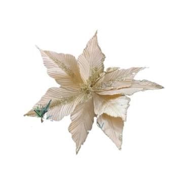 Imagem de Flor Natalina unidades Ornamentos Flores para Arranjos Tecido Decoração Árvore de Natal(5 peças G)