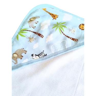 Imagem de Toalha de Banho Bebê com Capuz Safari, Forro de Fralda 100% Algodão, Azul, 70x70 cm, Contemporâneo, Ultra Absorvente com Forro de Fralda