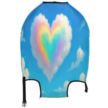 Imagem de Joisal Capas de mala para protetores de bagagem arco-íris coração nuvem elástica estética viagem férias essenciais, Nuvem de coração arco-íris, L, Fits 26-28 Inch Case, Capa de mala