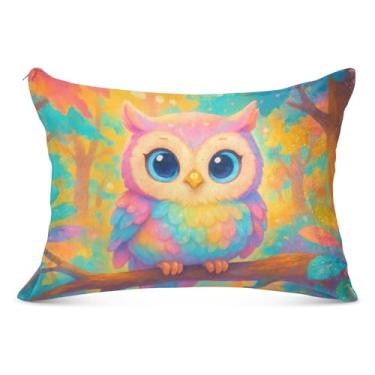 Imagem de Capas de travesseiro decorativas de coruja rosa de pássaro colorido animal de flanela para travesseiro padrão Queen King capa de travesseiro grande sonolento, tamanho padrão, 51 x 66 cm