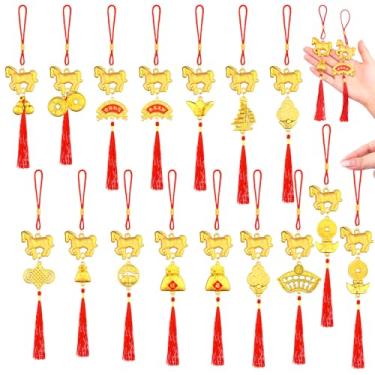 Imagem de 32 peças de pingente de ano do cavalo 2026 decoração de ano novo chinês amuleto da sorte ornamentos decorativos de borla para fortuna riqueza sucesso casa cozinha bonsai árvore carro decoração (cavalo