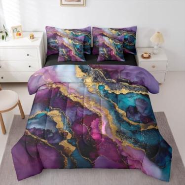 Imagem de Erosebridal Jogo de cama King com estampa de mármore, arte fluida, textura de mármore, para crianças, meninos, meninas, estética, abstrato, lençol com edredom