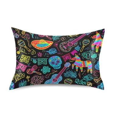 Imagem de Cool Maximalism Skull Preto Cetim Cool Fronhas Personalizadas Padrão de Refrigeração Queen King Fronha Decoração King Size 101.6 cm x 50.8 cm