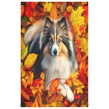 Imagem de Joisal Toalha de mão de chá fofa cachorro fofo outono folhas amarelas toalhas de prato para decoração de cozinha para lavar pratos macios absorventes 45 x 71 cm, 1 pacote