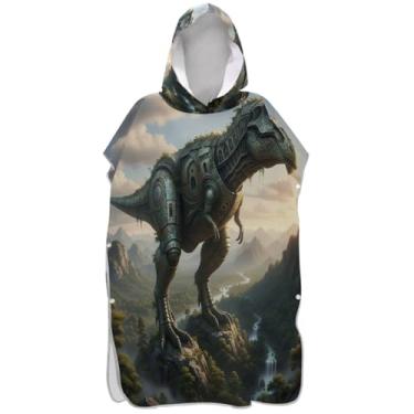 Imagem de Joisal Poncho de surfe para trocador adulto toalha de banho com capuz tamanho grande unissex poncho adulto com capuz arte legal de dinossauro