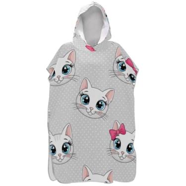 Imagem de Joisal Poncho de surfe para adultos trocador de roupas de banho de praia com capuz leve unissex adulto poncho com capuz fofos gatos de desenho animado