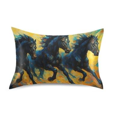 Imagem de Fronhas legais aquarela cavalo preto animal cetim resfriamento padrão queen king fronha personalizada almofada decoração queen size 76.2 cm x 50.8 cm