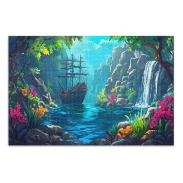 Imagem de Quebra-cabeças de navio pirata em enseada mágica 500 peças para adultos, quebra-cabeça adulto com letras na parte de trás