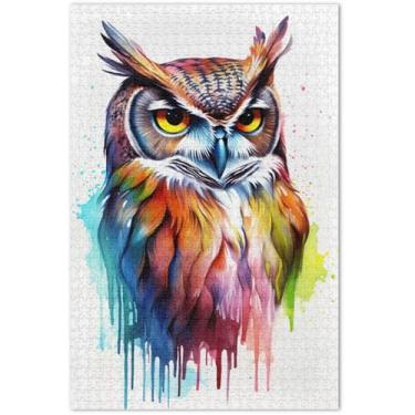 Imagem de Quebra-cabeça de coruja arco-íris aquarela, 500 peças para adultos, estampa animal, natureza, quebra-cabeças, engraçado, 51 x 35 cm