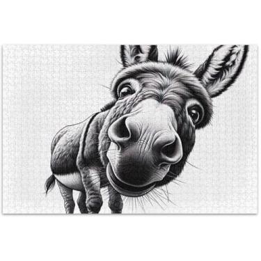Imagem de Quebra-cabeça cinza com estampa de burro fofo, 500 peças para presentes de festa de elefante branco para adultos, quebra-cabeças divertidos personalizados para adultos, arte de animais, 51 x 35 cm