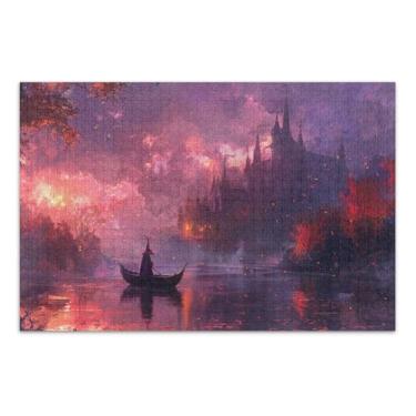 Imagem de Quebra-cabeça de paisagem de fantasia com um castelo velho para adultos com letras nas costas 1000 peças adulto