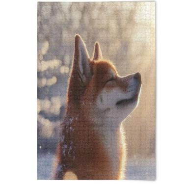 Imagem de Quebra-cabeça Happy Shiba Inu Snowy Moment 500 peças para adultos arte de paisagem floral quebra-cabeças rígidos para adultos presentes tecnológicos para amantes, 500 peças, 52 x 37,8 cm