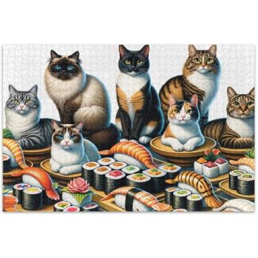 Imagem de Quebra-cabeças fofos de gatos sushi para adultos, 500 peças, presentes de elefantes brancos, brinquedo adulto, desenho animado, animal