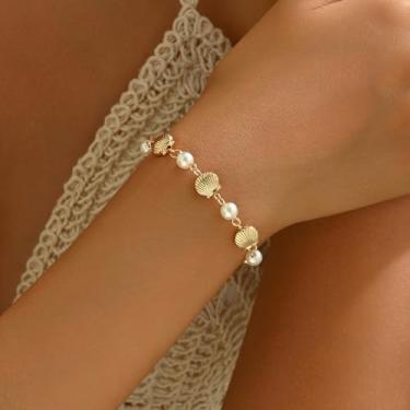 Imagem de Pulseira de praia de verão para mulheres, joias de pérolas, joias modernas de verão, acessórios de praia modernos, presentes para mulheres, pulseira fashion feminina, Medium, Latão, Sem Pedra Preciosa