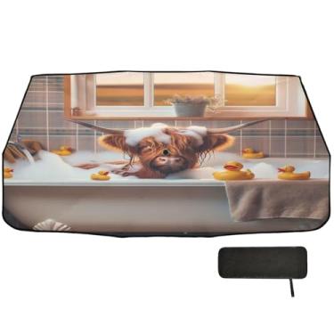 Imagem de Guarda-sol de vaca Highland para banheira, guarda-sol para para-brisa de carro, cobertura completa, bloqueador solar de carro, para-brisa 147 x 75 cm