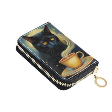 Imagem de Carteira feminina minimalista de couro, 9 compartimentos para cartão de crédito e 2 compartimentos para dinheiro, gato preto, animal vívido, carteira de dinheiro para viagem com bolso para moedas