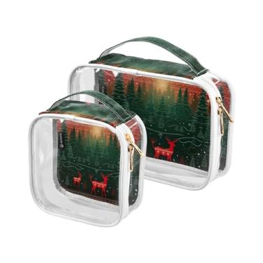 Imagem de GAIGEO Conjunto de bolsas de cosméticos transparentes London Red Bus com Big Ben, bolsa cosmética portátil com alça, acessórios de viagem, pacote com 2, Cervo da floresta de Natal de inverno - 11, one