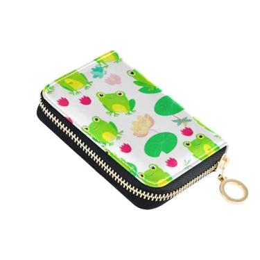 Imagem de Carteira feminina alegre com sapos verdes pequenas carteiras para cartão de crédito com bloqueio de RFID com zíper e bolso para moedas