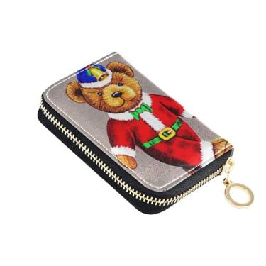 Imagem de GAIGEO Carteiras de couro femininas com porta-cartões fofas com bloqueio de RFID, zíper ao redor de zíper, bolsa de troca com chaveiro, ursinho de pelúcia, Natal fofo