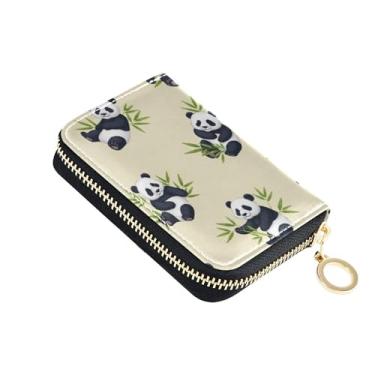 Imagem de GAIGEO Cute Pandas Carteiras femininas bege com zíper em torno de porta-cartões carteiras de couro bloqueio RFID zíper cartão e porta-dinheiro