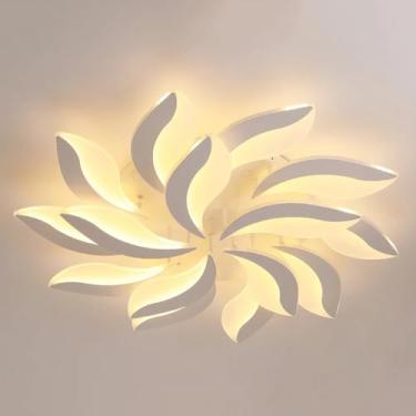 Imagem de Luminária de teto LED dimerizável em formato de flor com 15 lâmpadas, modelo de embutir com controle remoto, em metal e acrílico, ideal para sala de estar, quarto e sala de jantar.