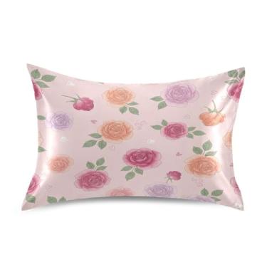 Imagem de Blueangle Fronha de cetim refrescante para cabelo e pele, capa de almofada de rosas, tamanho Queen 51 x 76 cm com fecho de envelope (695)