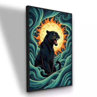 Imagem de Quadro Canvas Onça Negra Energia da Natureza 90x60 cm com Moldura Preta