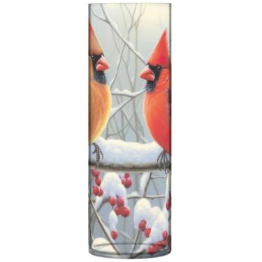 Imagem de Vasos de flores cilíndricos para centros de mesa, pássaros cardeais, vasos e plantadores de plástico, peças centrais de mesa com estampa floral, 30 cm x 9,9 cm