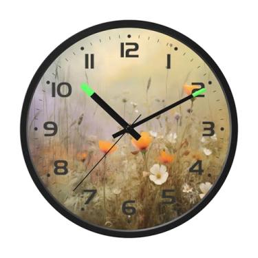 Imagem de SEHANY Herb Wildflower Relógio de parede silencioso sem tique-taque relógio redondo operado por bateria 30 cm controle de som luz noturna relógios de parede para sala de estar, cozinha, quarto