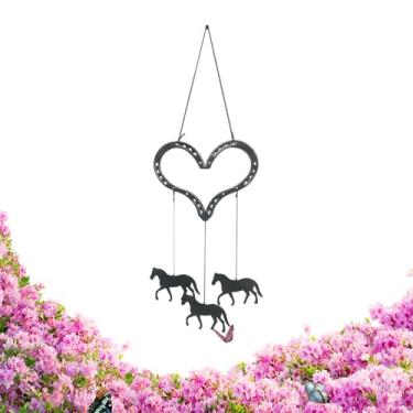 Imagem de Sinos De Em Forma De Coração | Decoração Metálica Com 3 Pêndulos De Cavalos Em Movimento Para Casa | Pendo Decorativo para Valentine's Day | Para Jardim Quarto