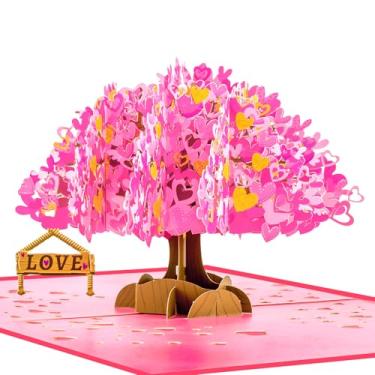 Imagem de GREETING ART Cartão de aniversário pop up, cartão de dia dos namorados com corações de árvore do amor 3D para ela, esposa, marido, ele, casal, presente romântico para casamento, aniversário, dia das
