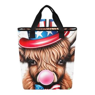 Imagem de Joitme Fourth July Highland Cow Cooler Bags 36 latas isoladas com alça de estudo, sacola de compras para mantimentos