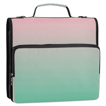 Imagem de Fichários florais de 3,8 cm, 3 anéis, rosa, água-marinha dégradé com zíper, organizador e estojo para pasta de anéis, bolsa escolar com alça de ombro