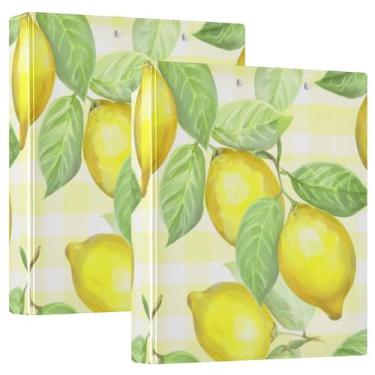 Imagem de Aquarela Limões Folhas Verdes, 3 Anéis, Fichários de 3 Polegadas Comporta 200 Folhas Bonitas Pastas de Caderno Anel Redondo Fichário de Escritório, 31,5 x 27 x 6 cm, 1 Pacote