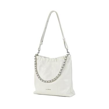 Imagem de LA FESTIN Bolsa de couro feminina elegante com alça de corrente luxuosa macia para trabalho, Marfim, Small